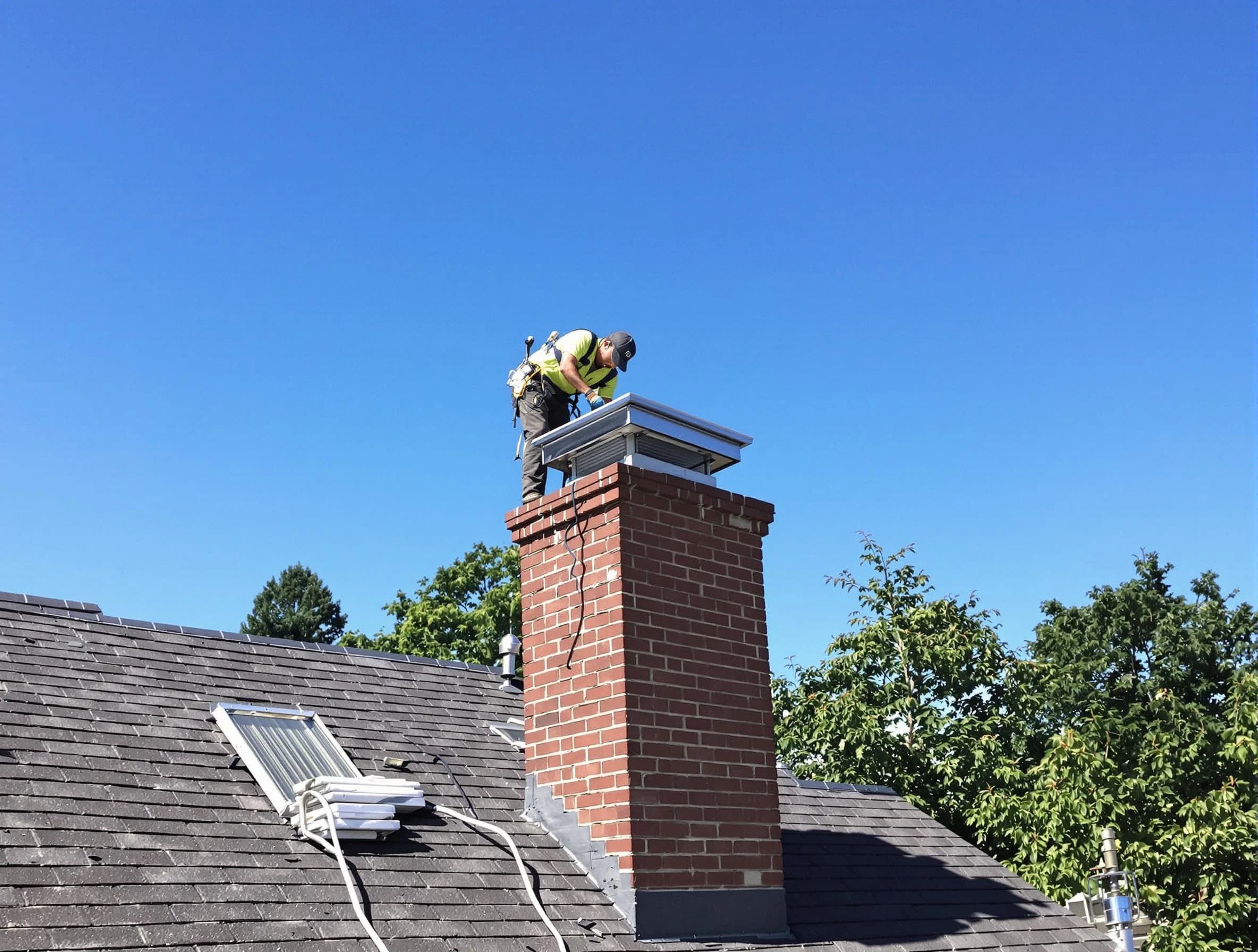 Ettrick Chimney Sweep technician measuring a chimney cap in Ettrick, VA