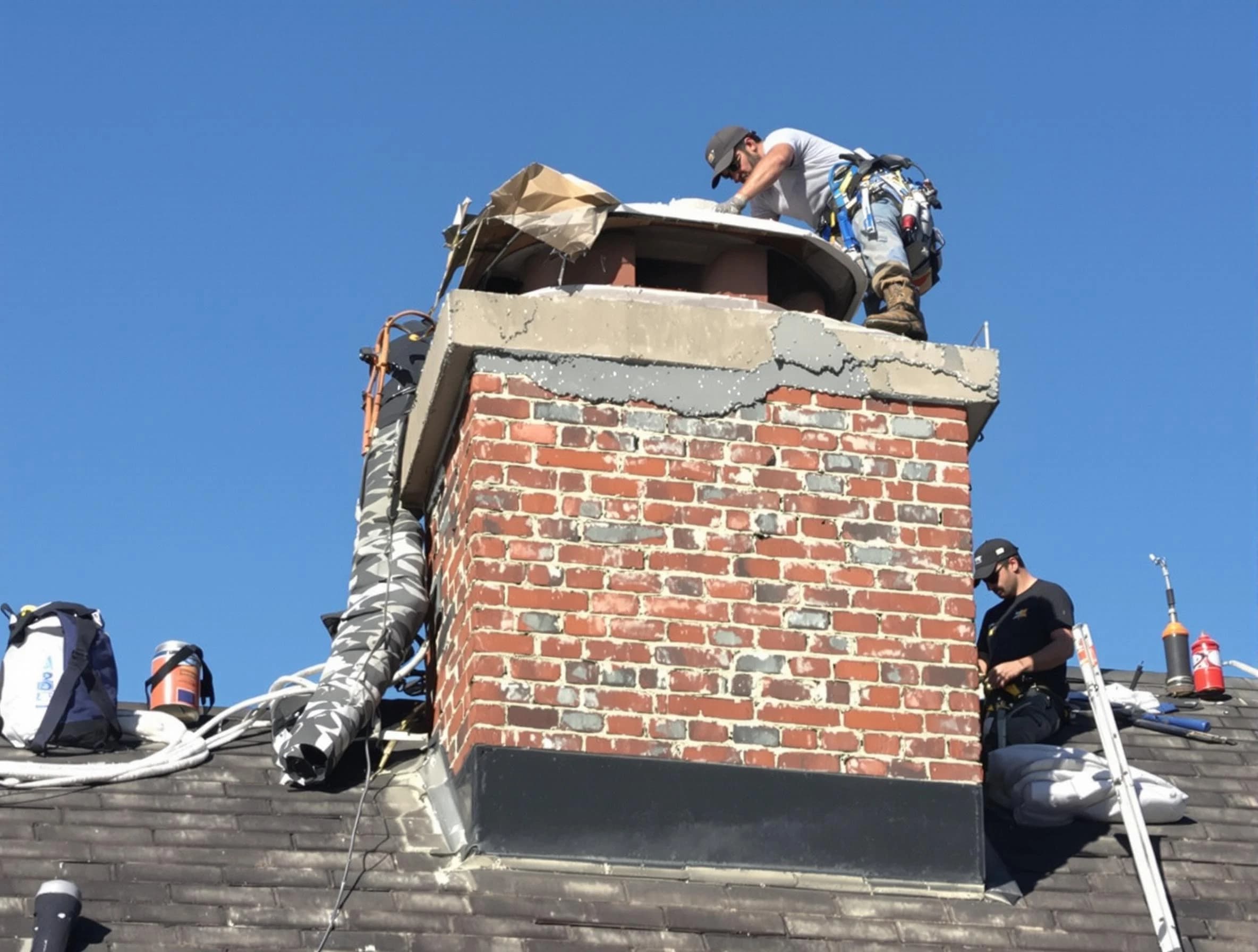 Ettrick Chimney Sweep installing a custom chimney crown in Ettrick, VA