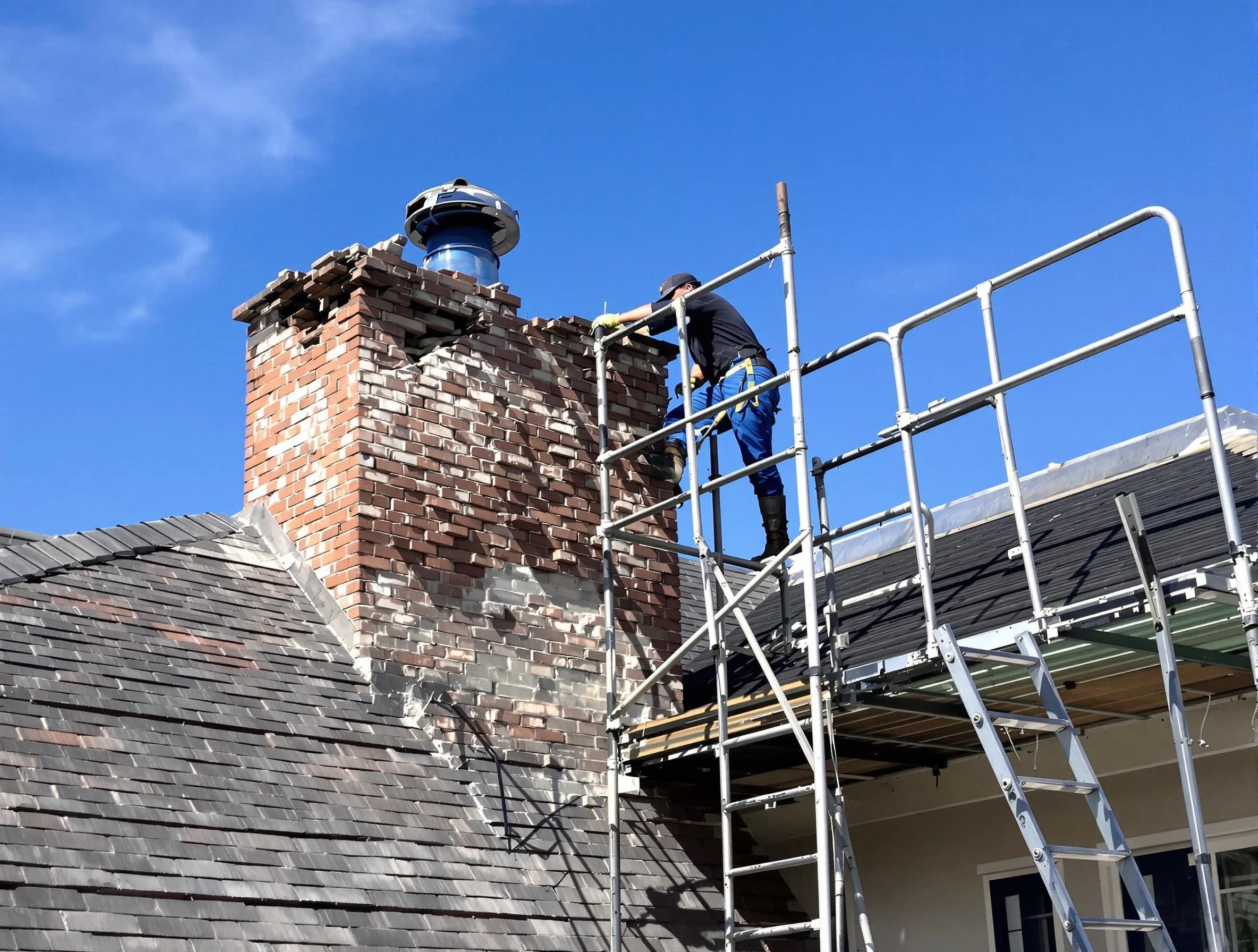 Rebuilding a chimney structure by Ettrick Chimney Sweep in Ettrick, VA