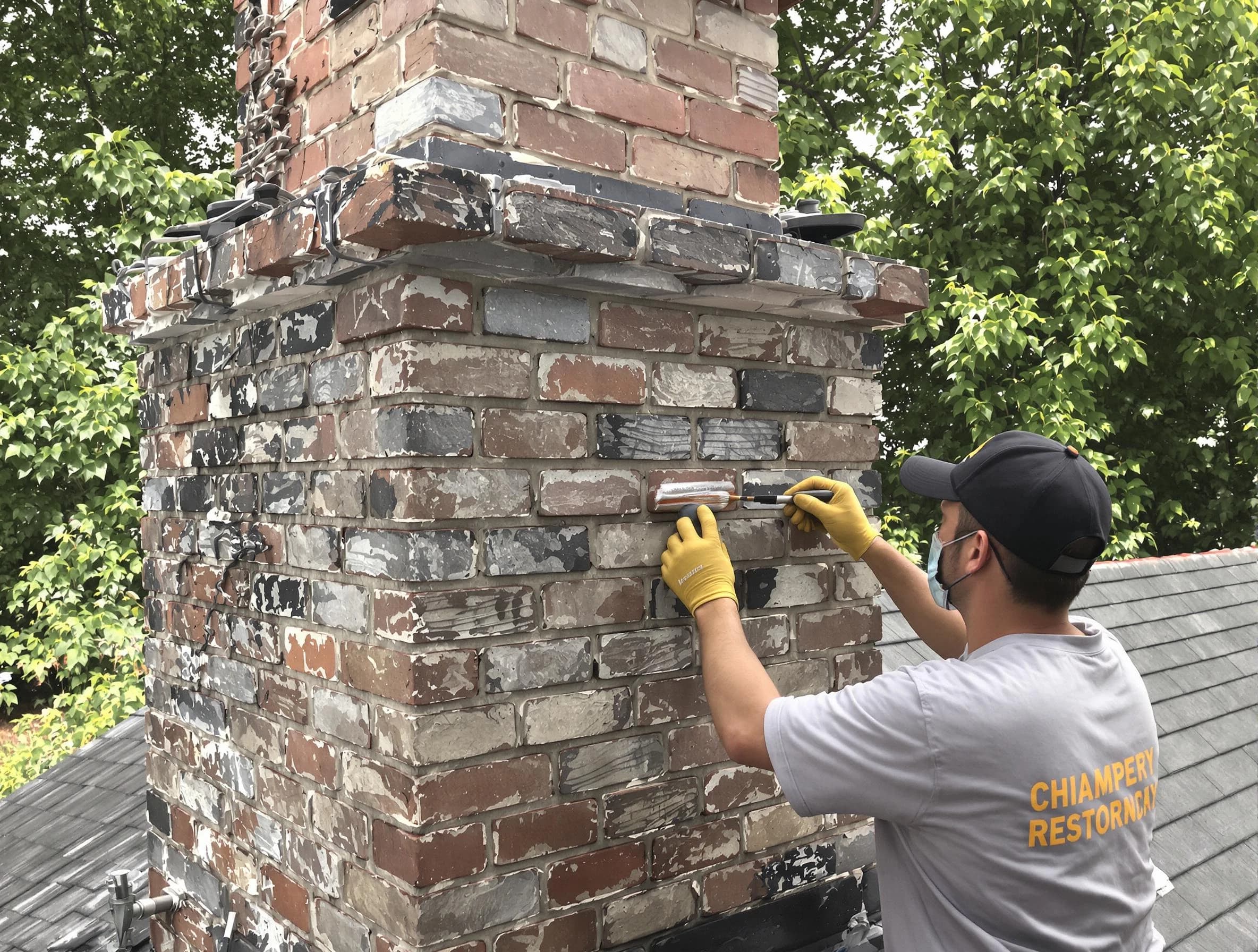 In-progress chimney restoration by Ettrick Chimney Sweep in Ettrick, VA