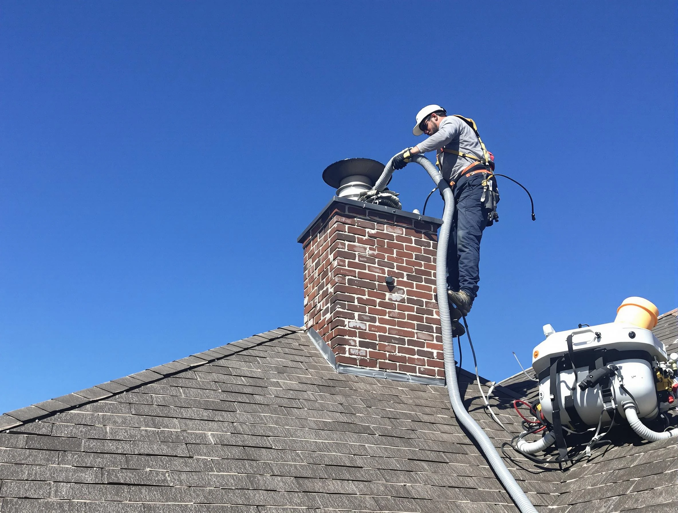 Dedicated Ettrick Chimney Sweep team member cleaning a chimney in Ettrick, VA